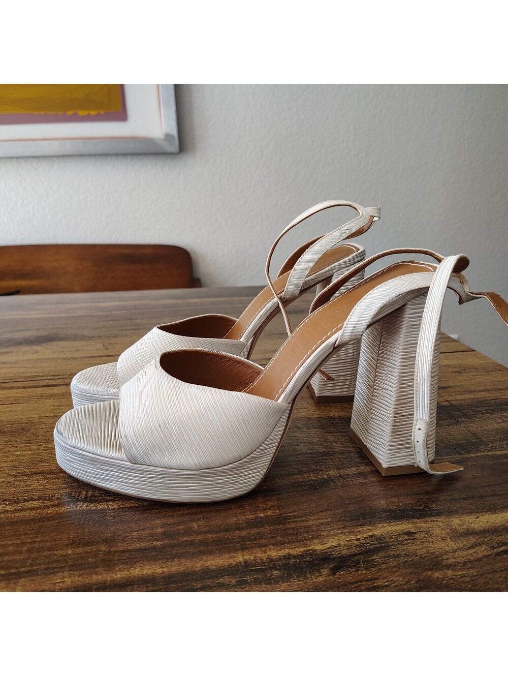 Staud Women's Beige Solange Platform Heel Sandals Shoes Size 40 10